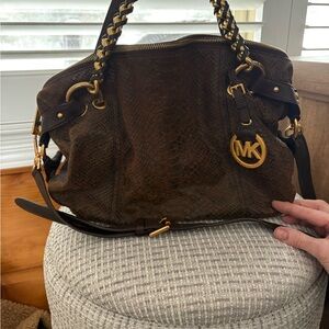 Michael Kors Brown snakeskin leather Shoulder Bag with Gold Accents